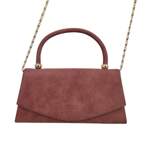 Pink Coral Vegan Leather Mini Top Handle Handbag Removeable Gold Crossbody Chain - Picture 10 of 10